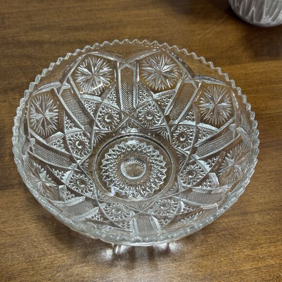 Vintage Cut Glass Bowl Imperial Star and File Pattern No. 612 Sawtooth Edge - Picture 4 of 6